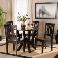 Baxton Studio Noelia-Dark Brown/Walnut-5PC Dining Set Noelia Modern and Contemporary Transitional Two-Tone Dark Brown and Walnut Brown Finished Wood 5-Piece Dining Set